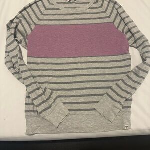 TNA Gray and Purple Striped Crew Neck Top